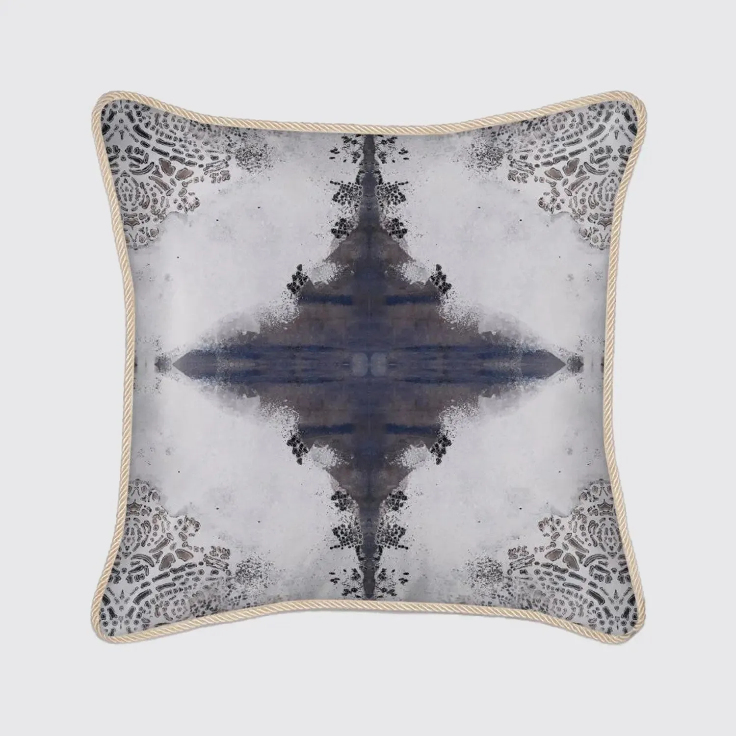 Burano Lace White and Purple Greys Silk Cushion