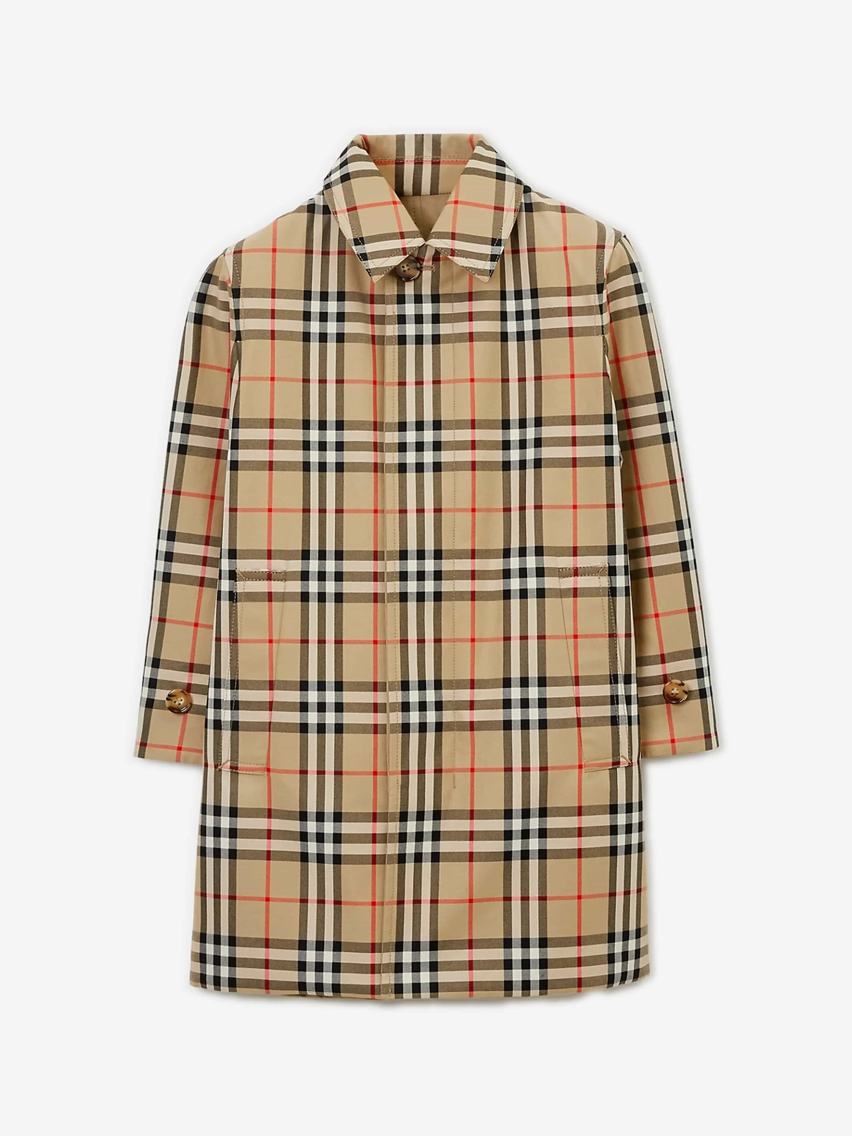 Burberry Boys Braxton Reversible Long Coat in Archive Beige Check