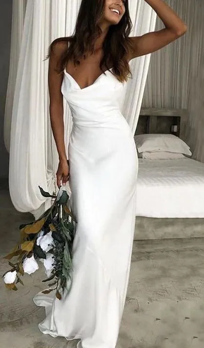 Casual Simple Silk Wedding Dress with Open Back