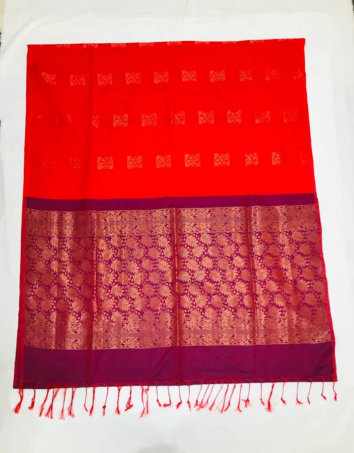 Charming Red Color Soft Silk Saree With Contrast Bordered For Women