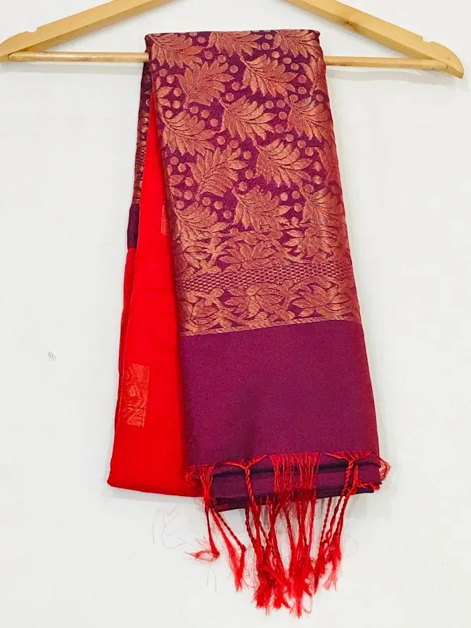 Charming Red Color Soft Silk Saree With Contrast Bordered For Women