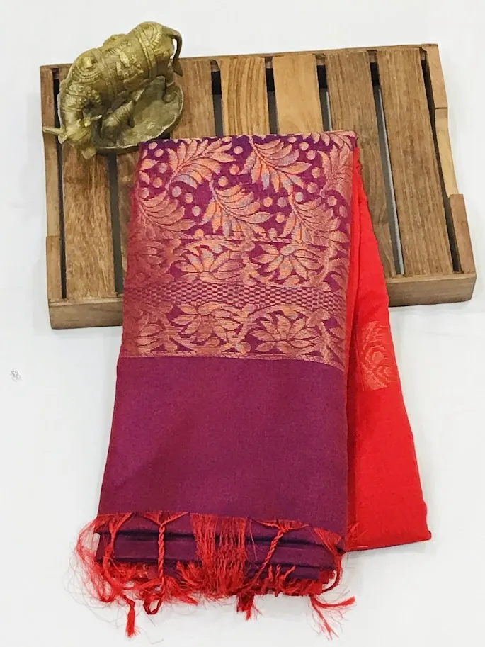 Charming Red Color Soft Silk Saree With Contrast Bordered For Women