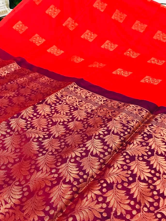 Charming Red Color Soft Silk Saree With Contrast Bordered For Women