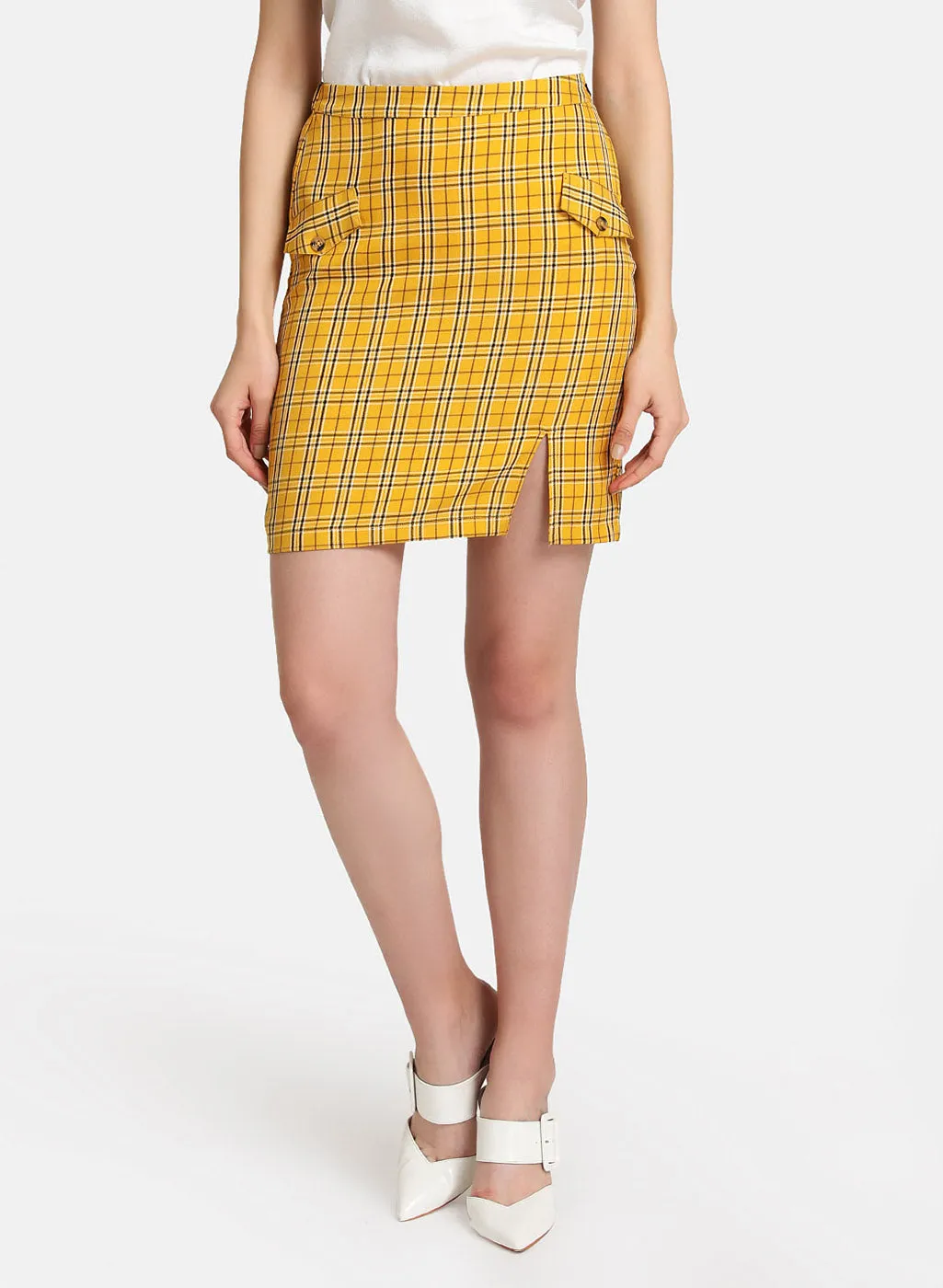 Checked Mini Skirt With Slit