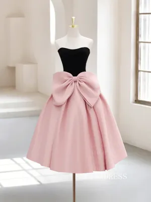 Chic Satin Sweetheart Black Pink Short Prom Dress Simple Homecoming Dress #TKL2123