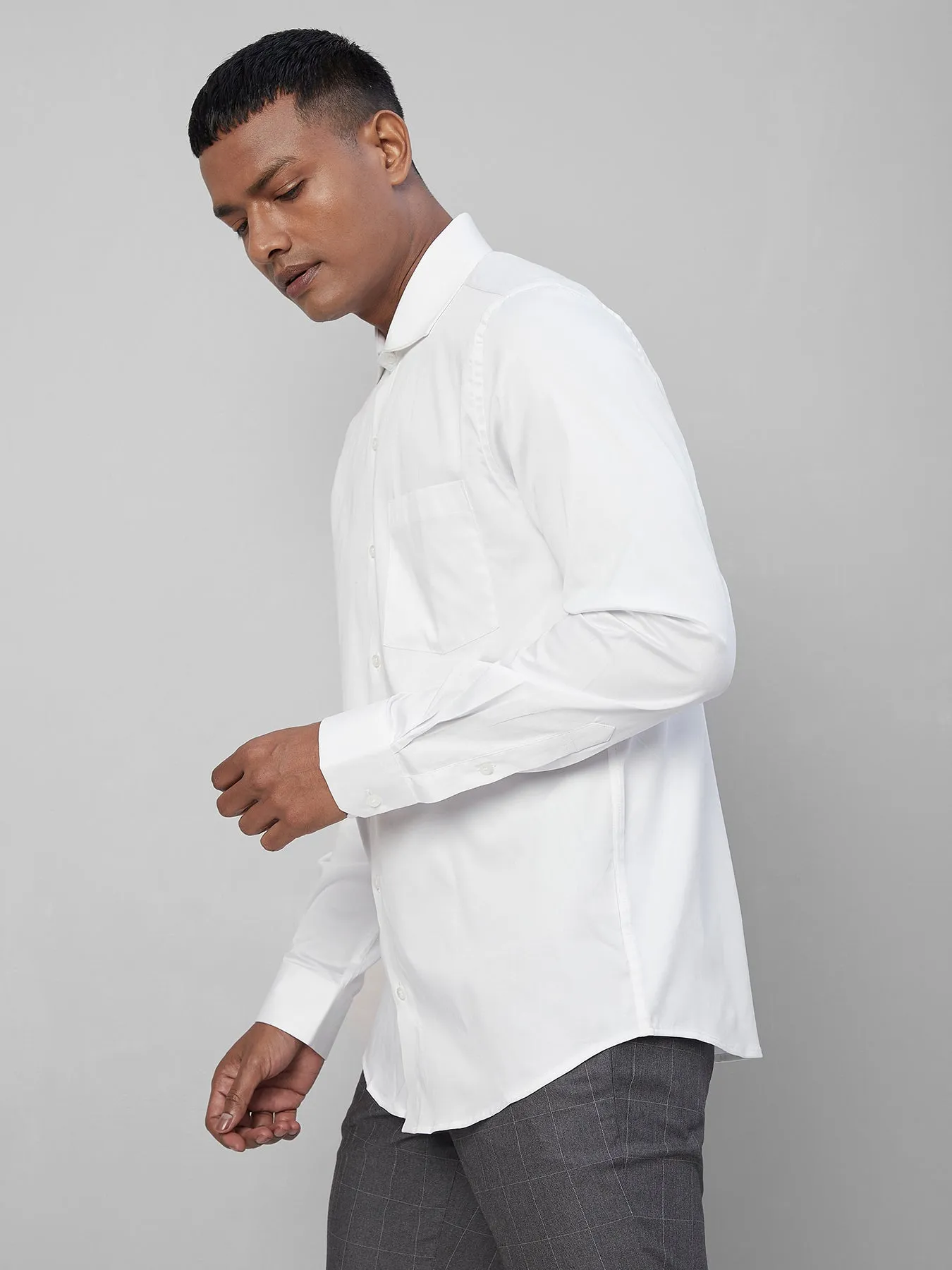 Cotton Stretch White Plain Slim Fit Full Sleeve Formal Shirt