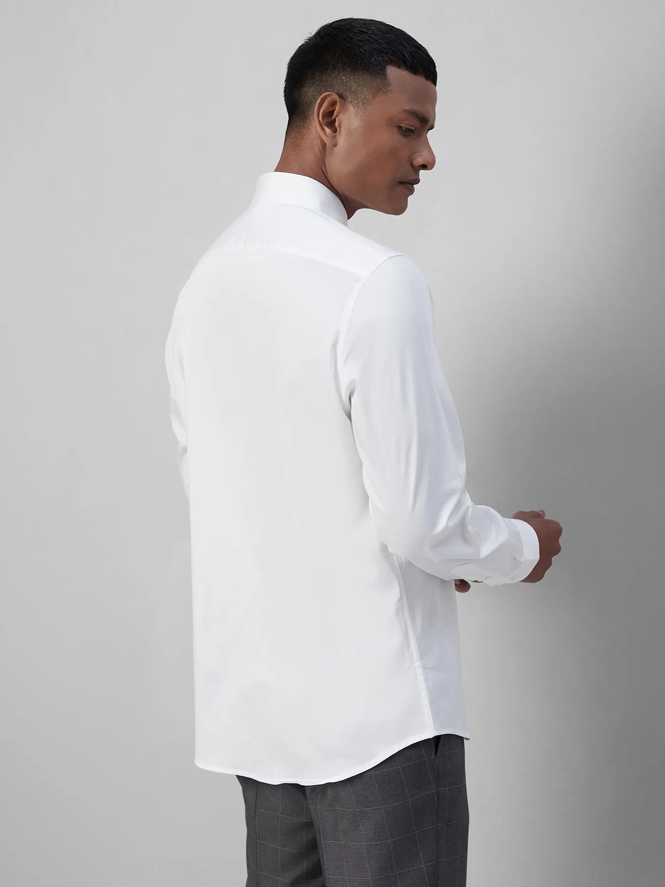 Cotton Stretch White Plain Slim Fit Full Sleeve Formal Shirt