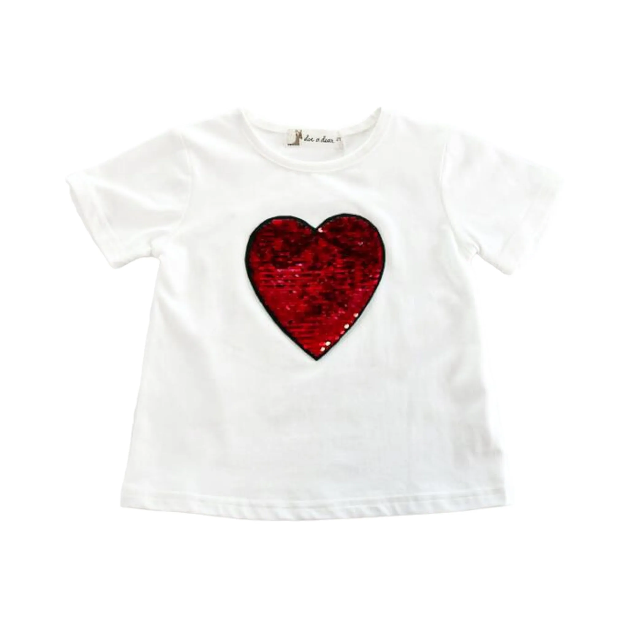 Cotton Tee w/ Heart Sequined Patch