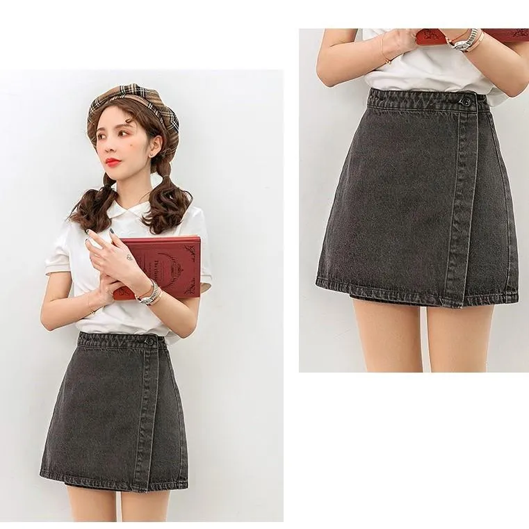 Dark Gray Denim High Waist Wrap Skirt