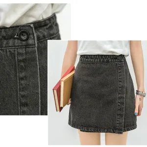 Dark Gray Denim High Waist Wrap Skirt