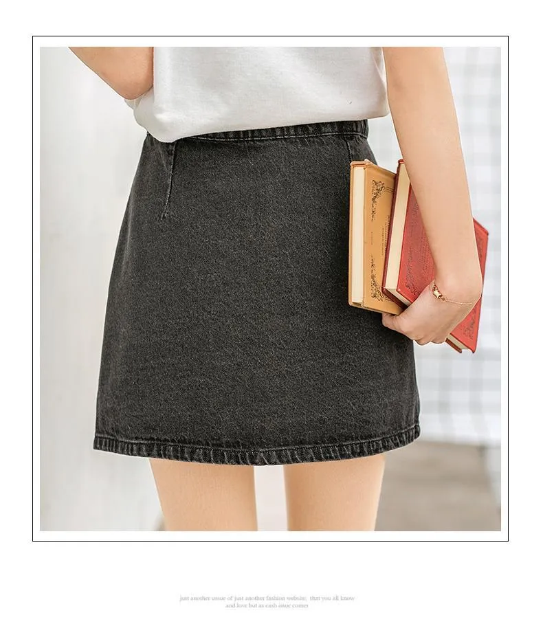 Dark Gray Denim High Waist Wrap Skirt