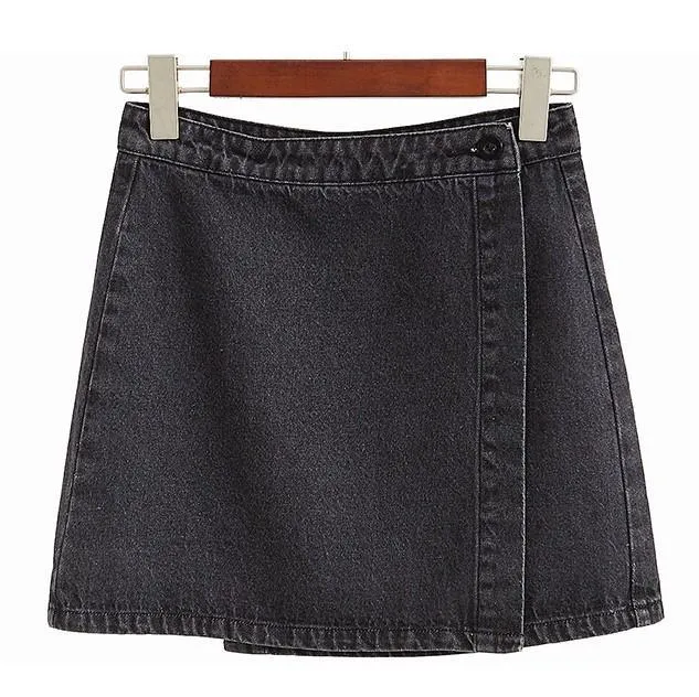 Dark Gray Denim High Waist Wrap Skirt