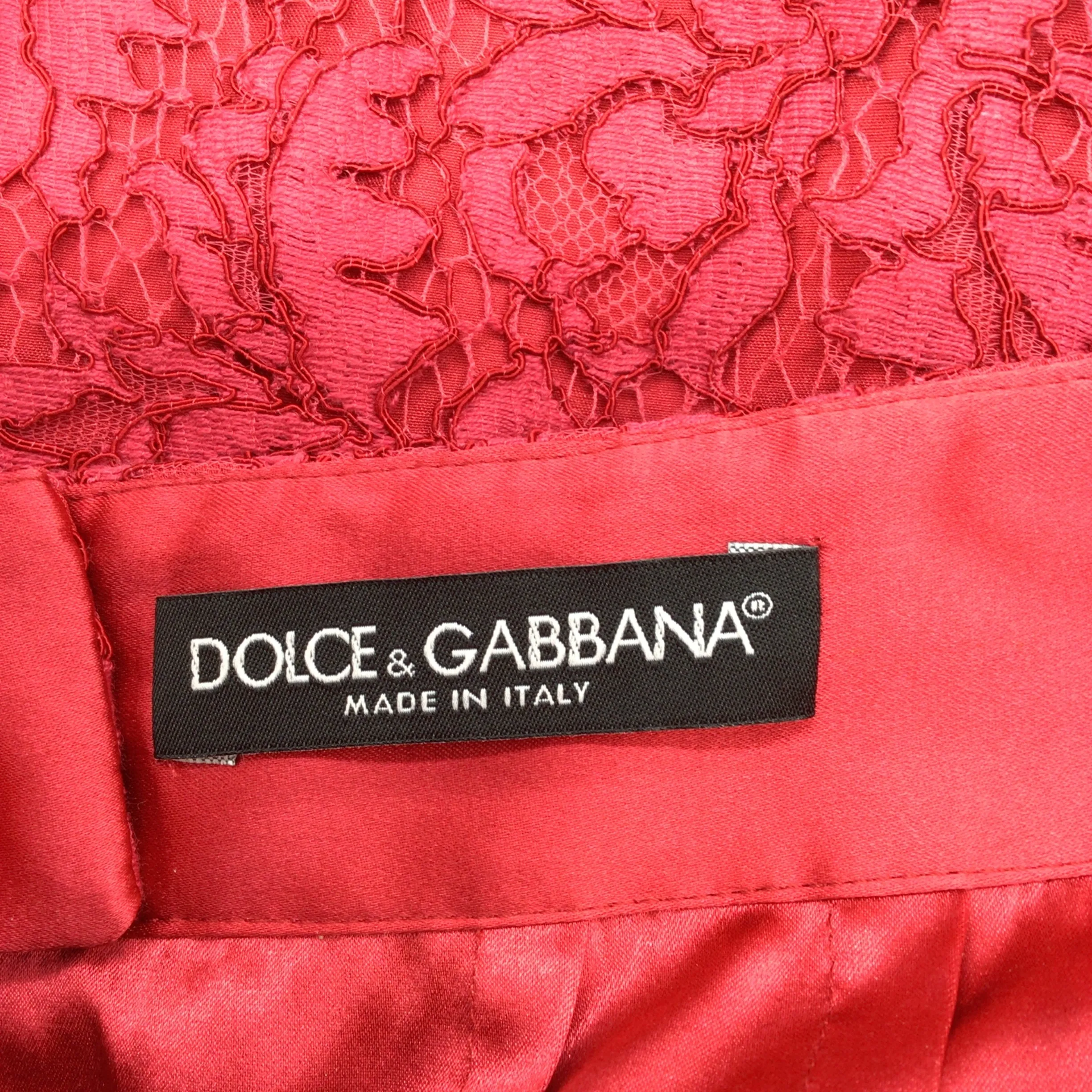 Dolce & Gabbana Red Lace Top and Skirt Two-Piece Set