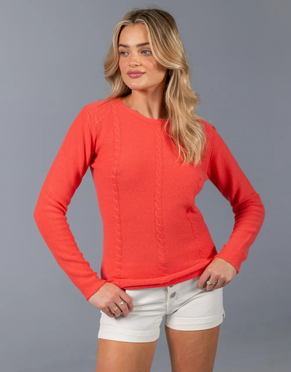 Everyday Cable Sweater in Coral