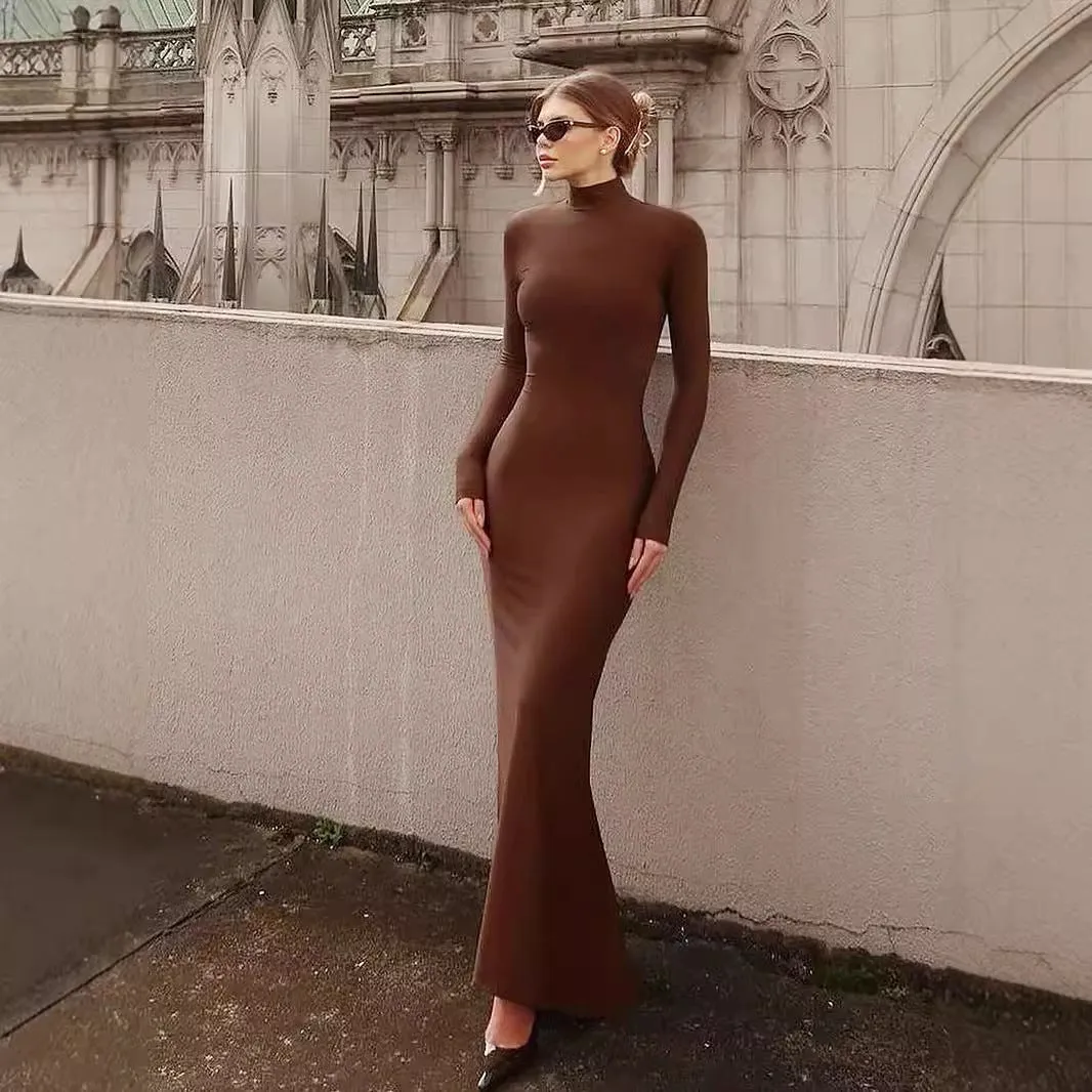 Fashion Long Sleeve Turtleneck Fishtail Slim-fit Sheath Dress