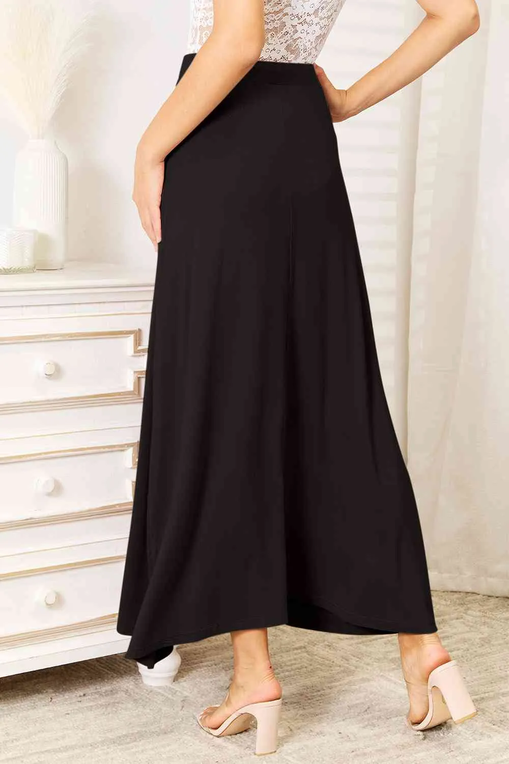 Full Size Soft Rayon Drawstring Waist Maxi Skirt Rayon