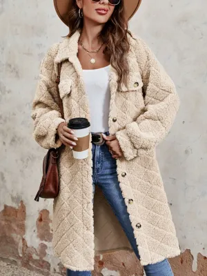 Fuzzy Button Up  Long Sleeve Coat