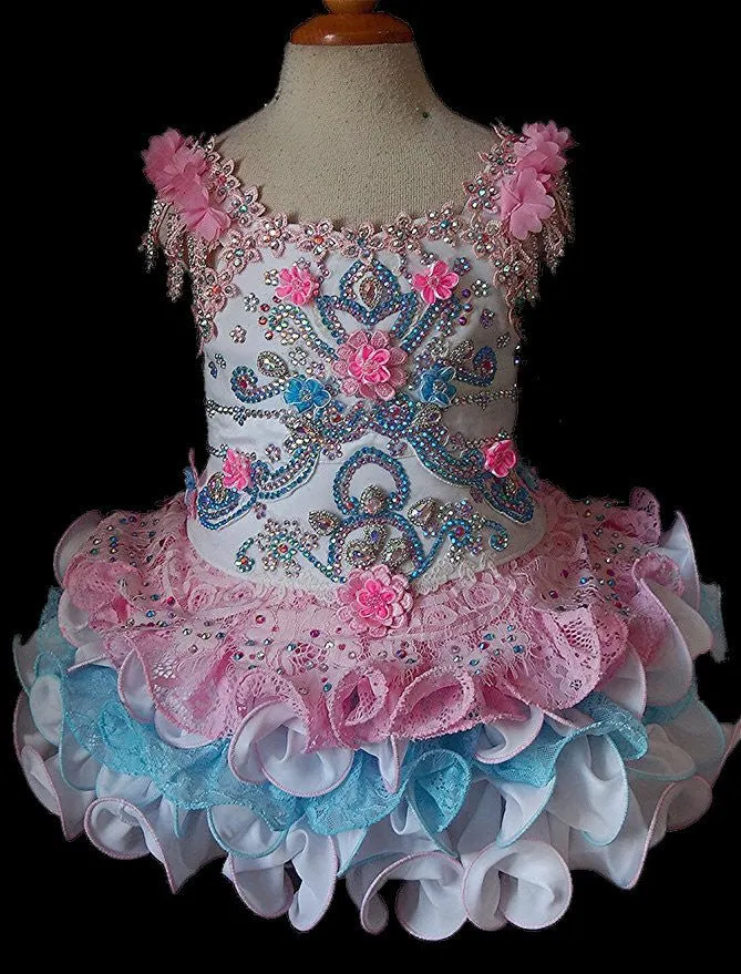 Glitz Beaded Bodice Little Princess Natural Cupcake Pageant Dress