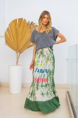 Green Tie Dye Maxi Skirt