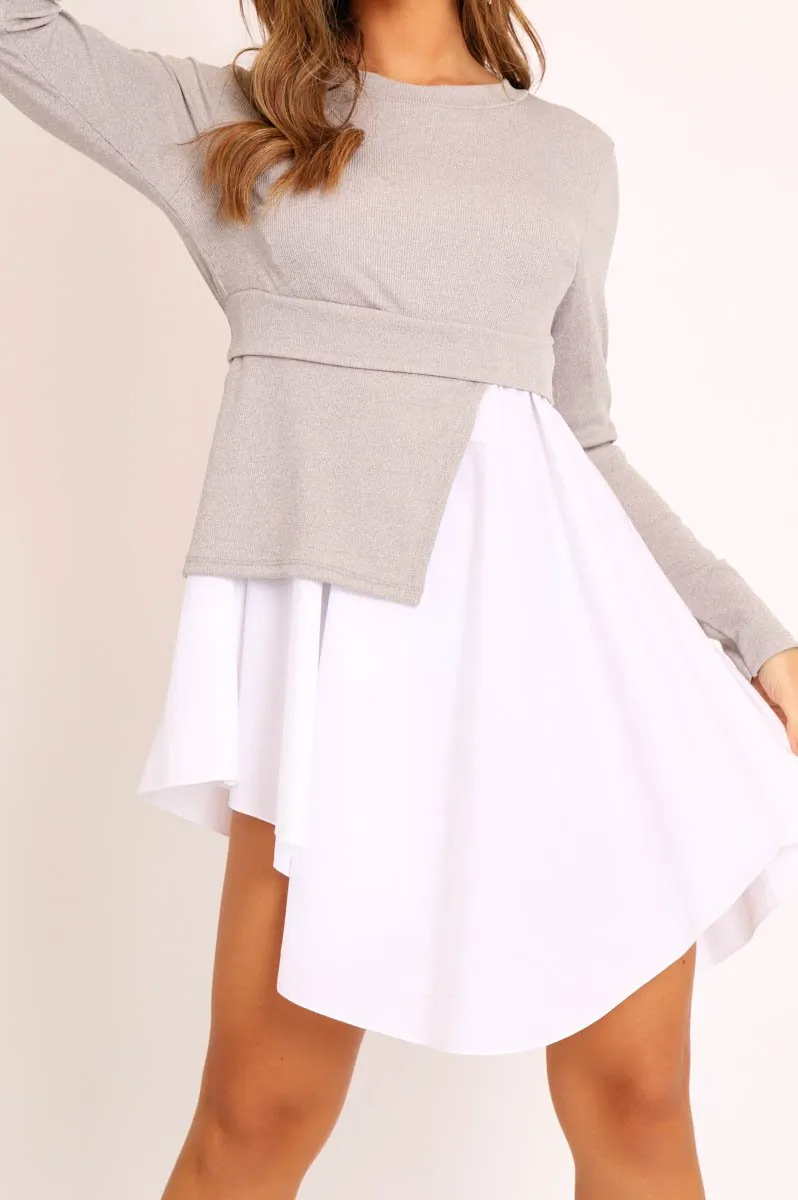 Grey Ribbed Jumper Shirt Dress - Vita