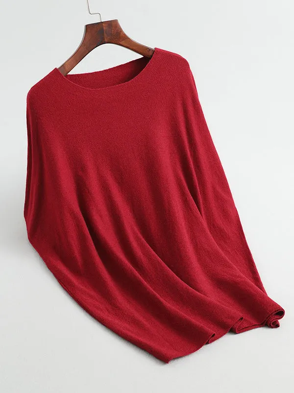 Half Sleeves Loose Solid Color Off-The-Shoulder Knitwear Pullovers Sweater Tops