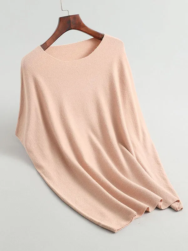 Half Sleeves Loose Solid Color Off-The-Shoulder Knitwear Pullovers Sweater Tops