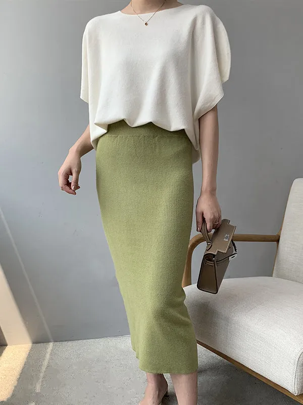 Half Sleeves Loose Solid Color Off-The-Shoulder Knitwear Pullovers Sweater Tops