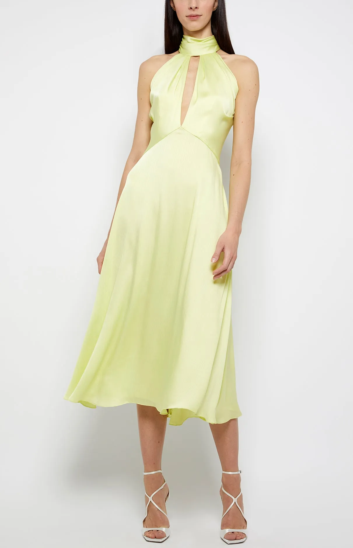 HALTER DRAPED BODICE DRESS