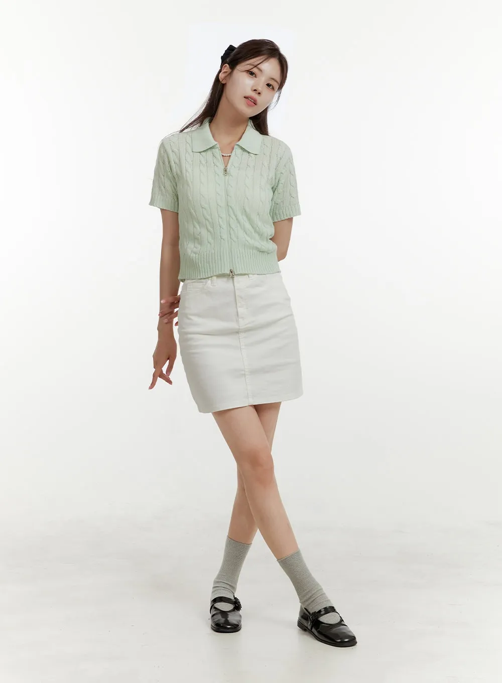 High Waist Cotton Mini Skirt OY409