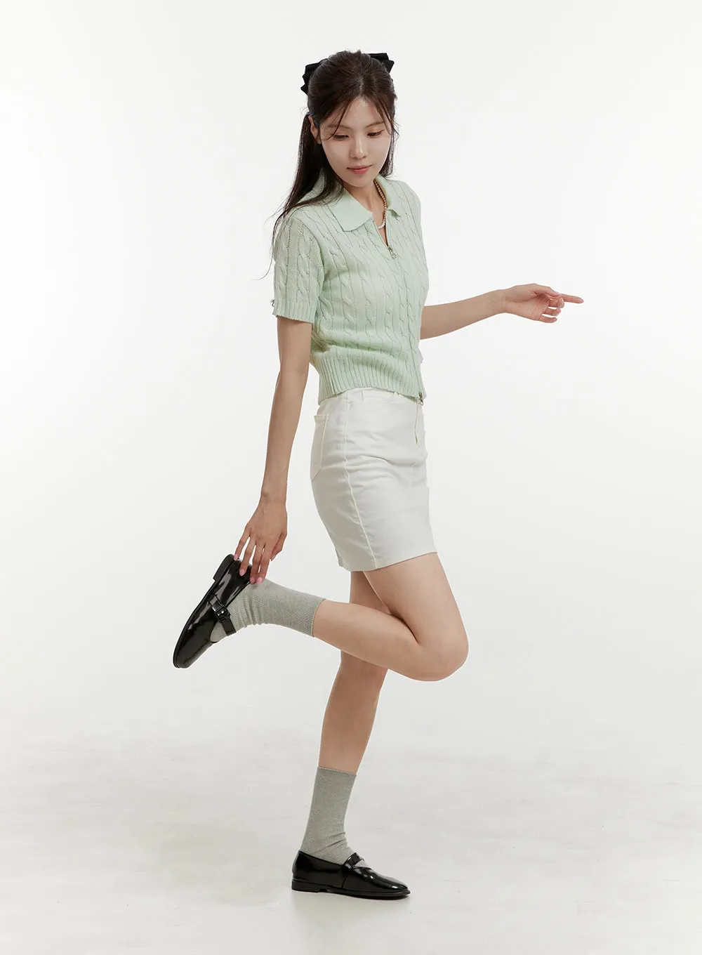 High Waist Cotton Mini Skirt OY409