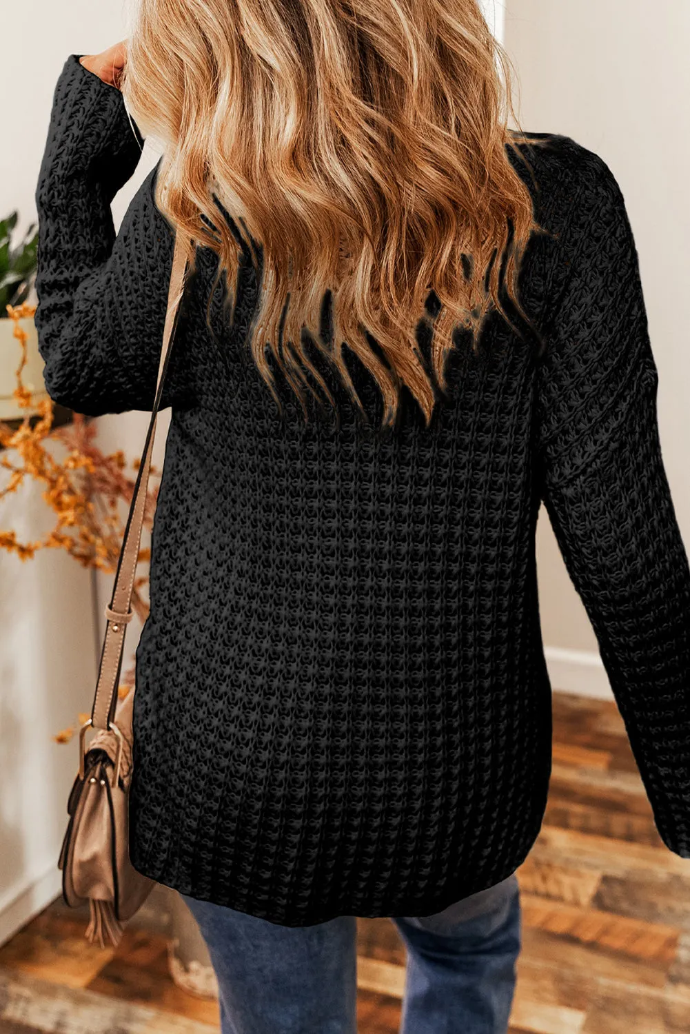 Hollow-out Crochet V Neck Sweater