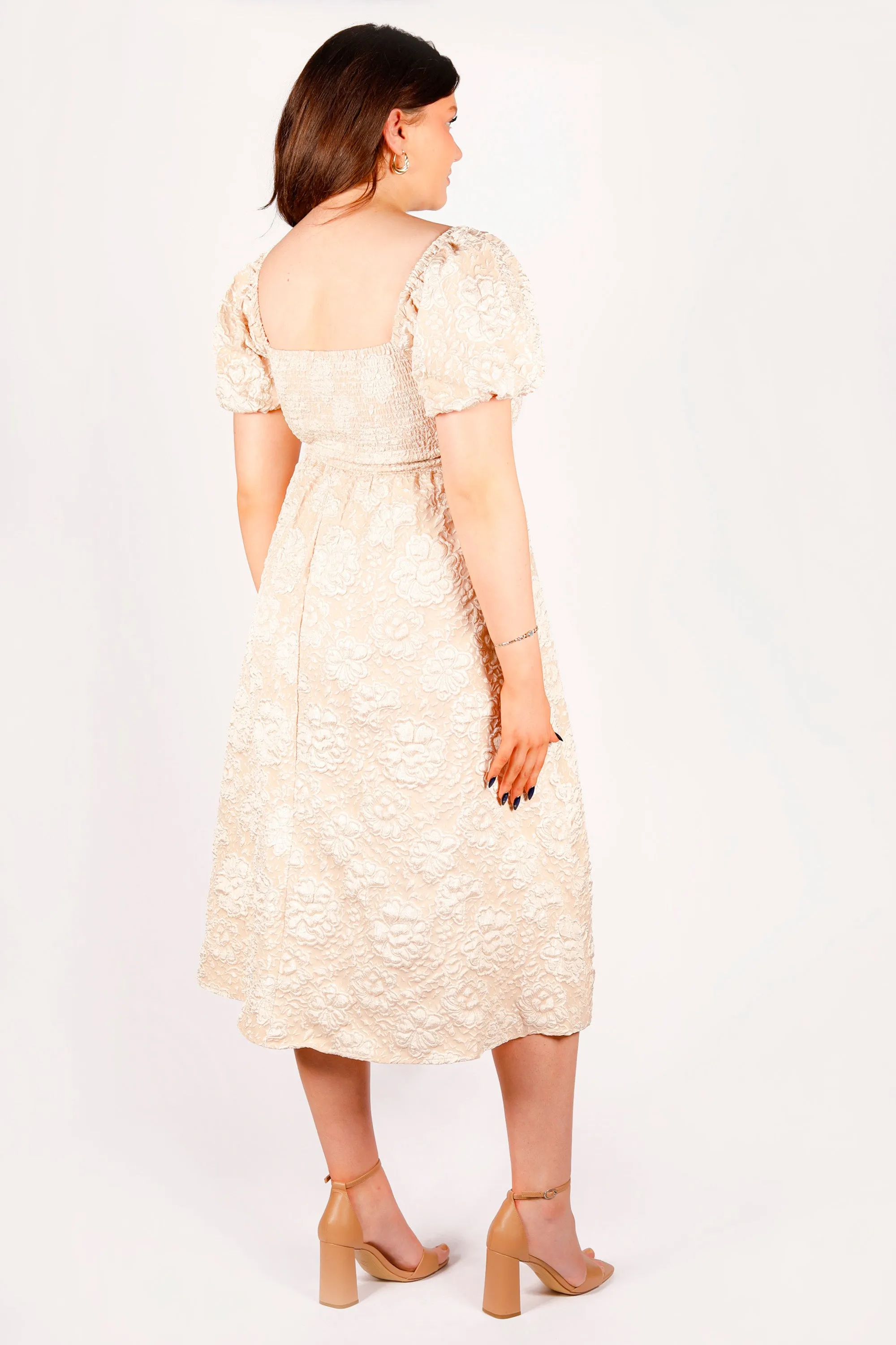 Ivory Puff Sleeve Midi Dress