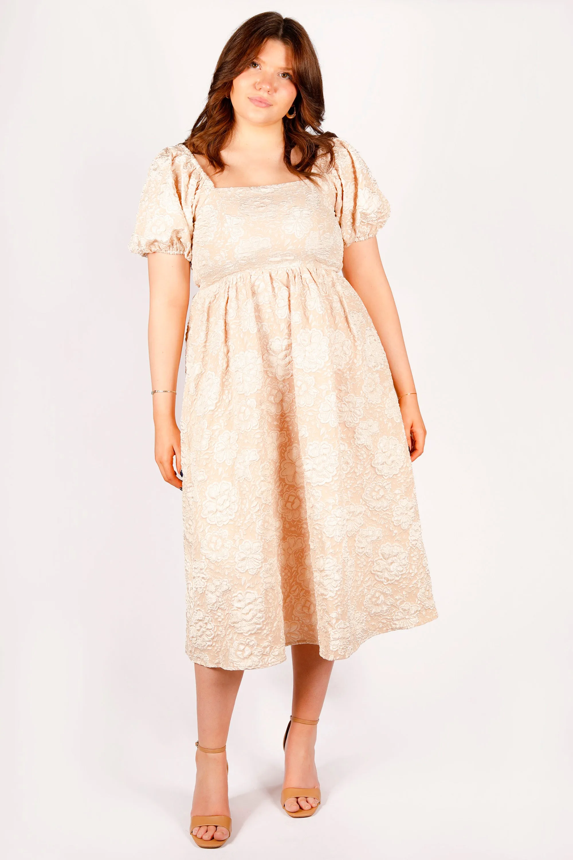 Ivory Puff Sleeve Midi Dress