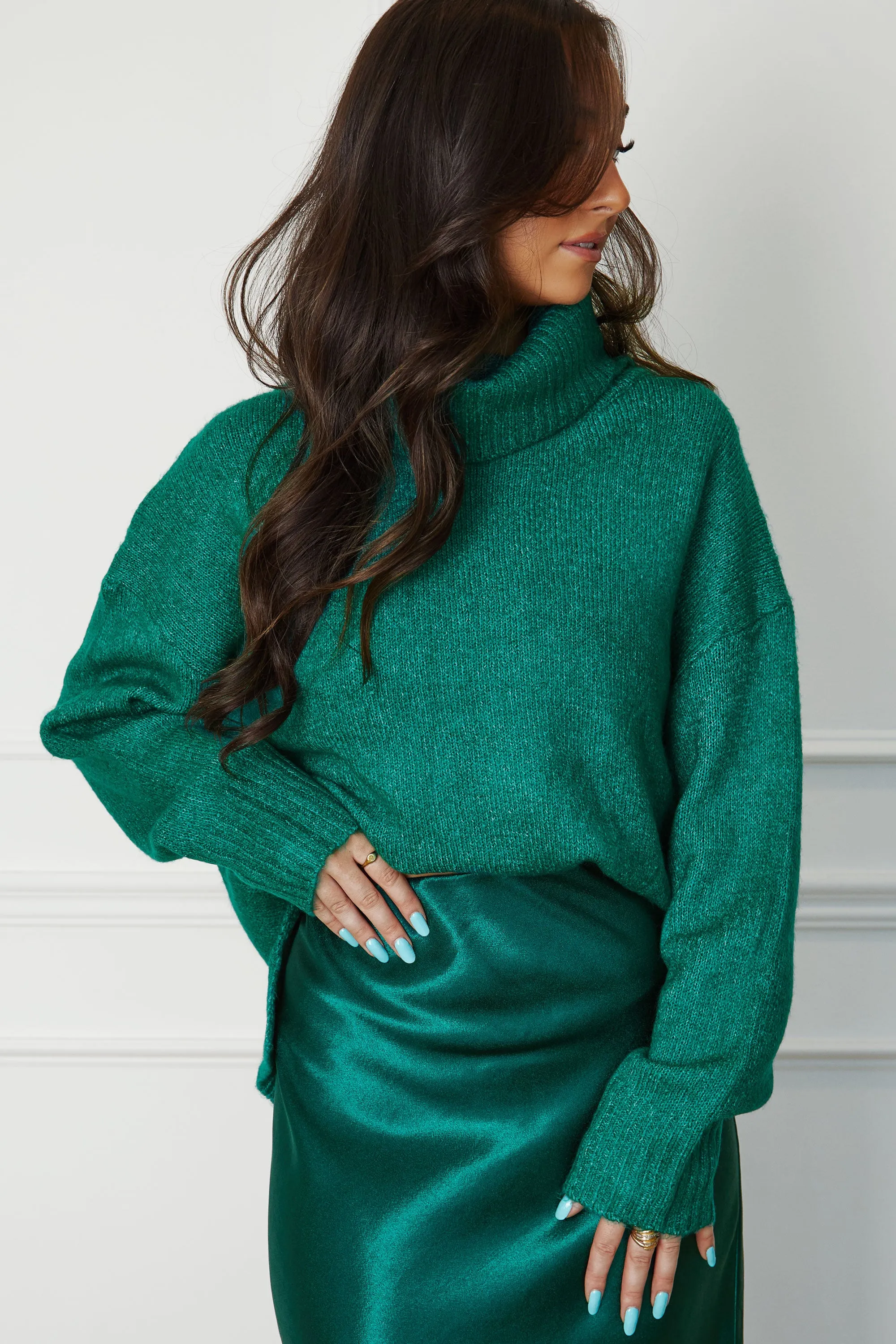 Julianne Hunter Green Turtleneck Sweater