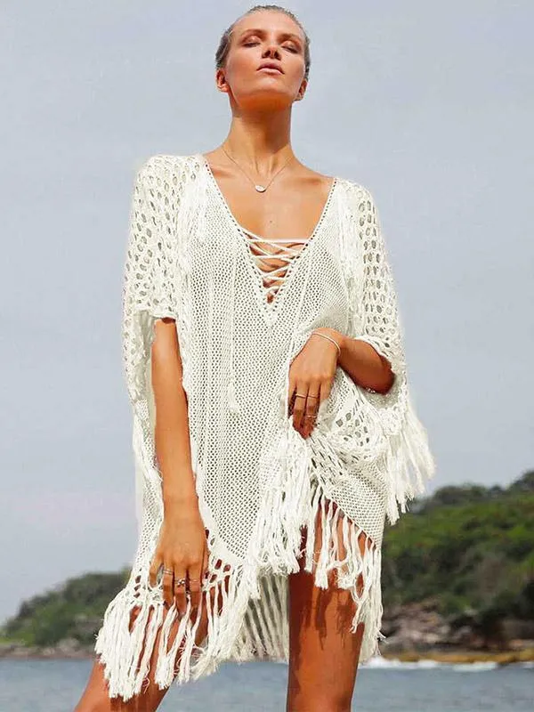 Knitting Tasseled Cover-Ups Swimwear