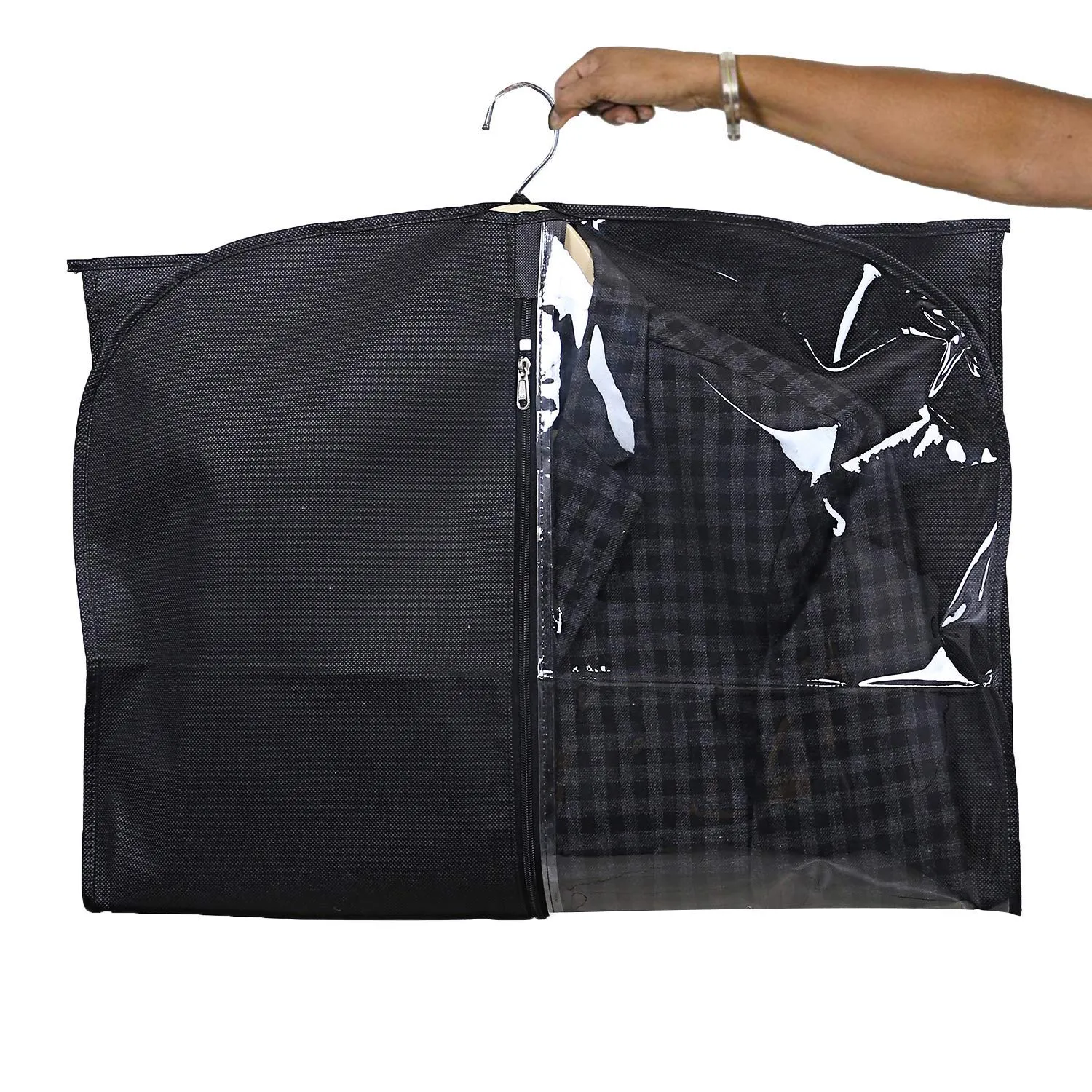 Kuber Industries 8 Pieces Half Transparent Non Woven Men's Coat Blazer Suit Cover (Black) -CTKTC41362