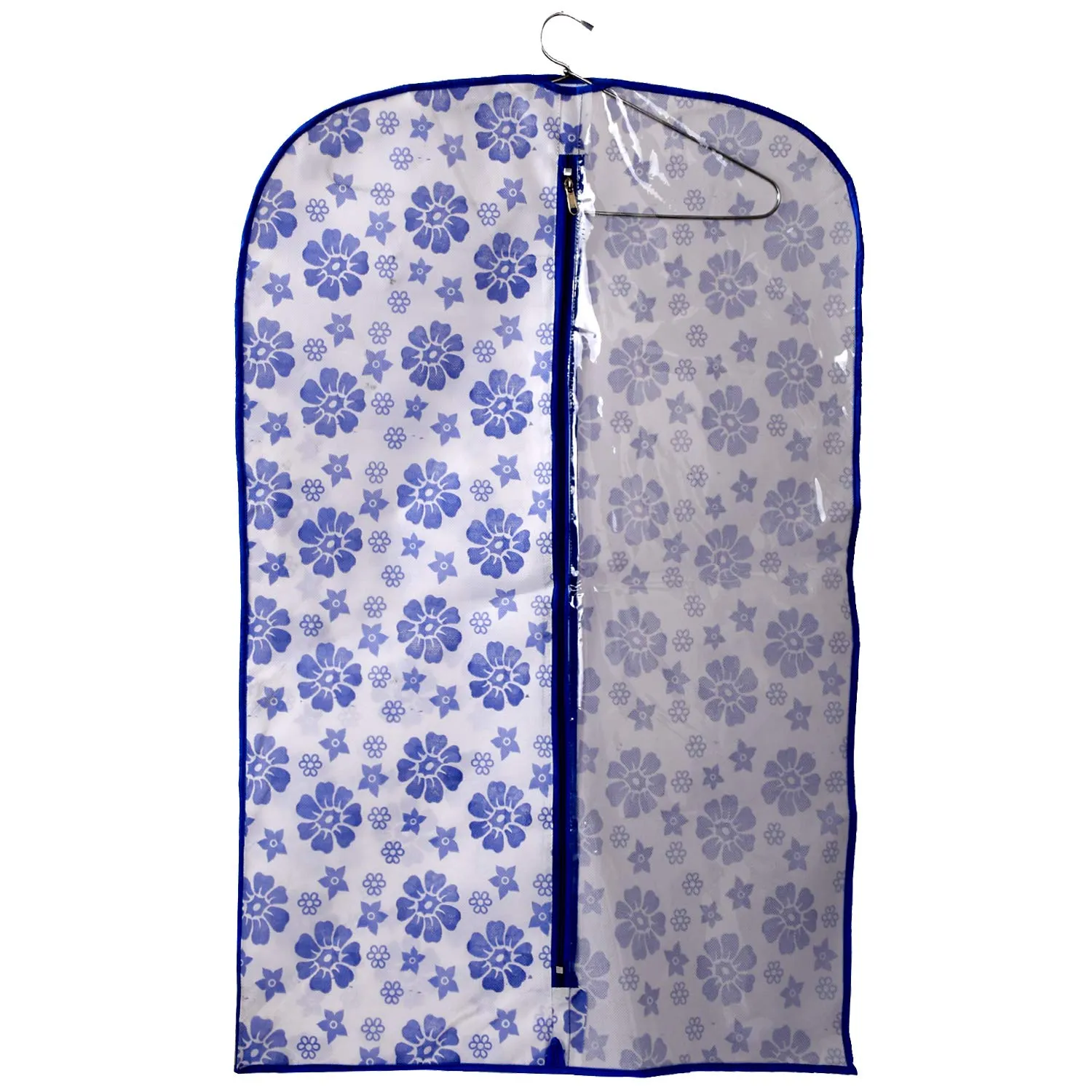 Kuber Industries Flower Printed 3 Pieces Half Transparent Non Woven Men's Coat Blazer Cover (Blue) -CTKTC041875