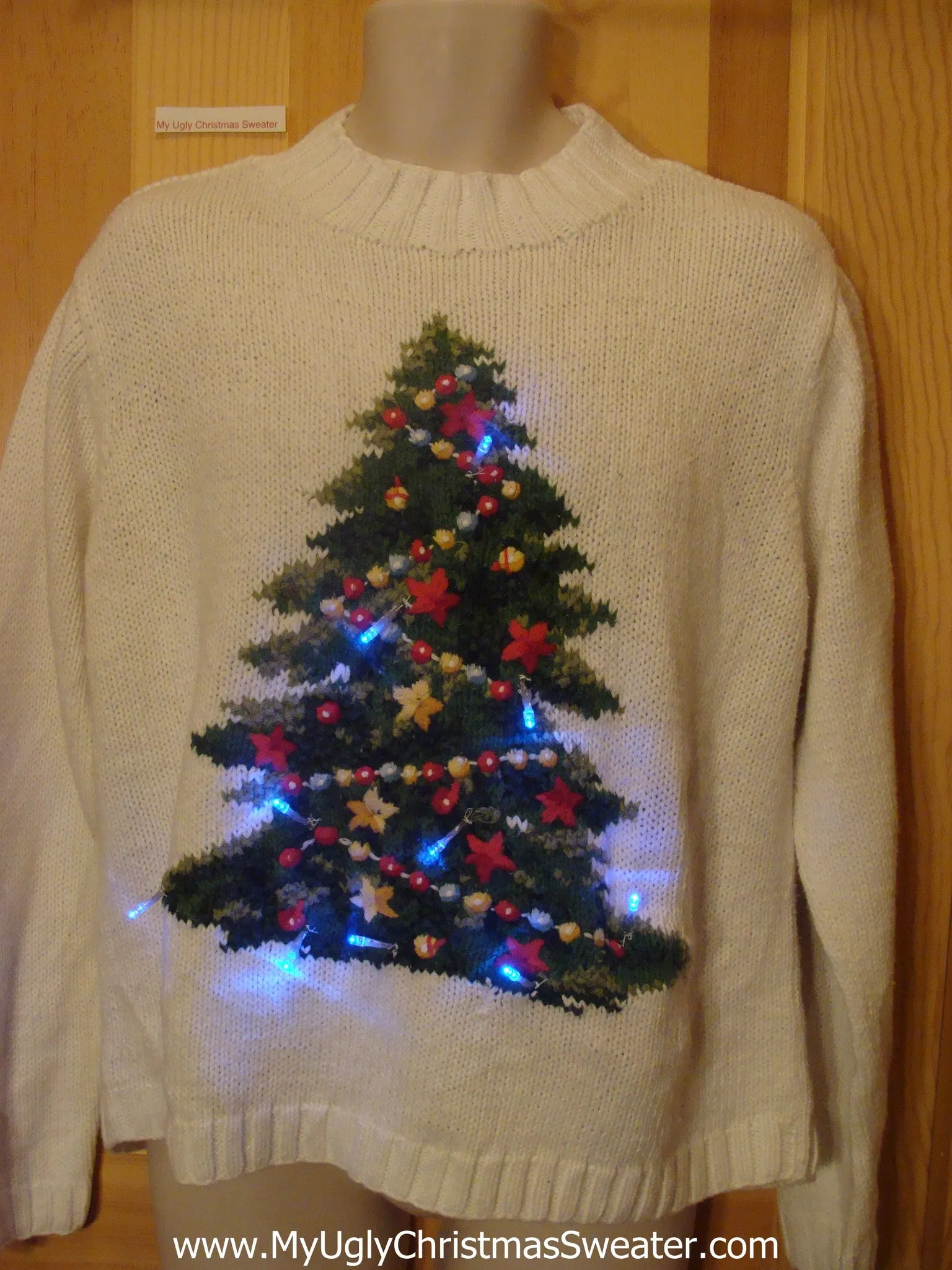 Light Up Ugly Xmas Sweater Pullover with Huge Green Festive Tree