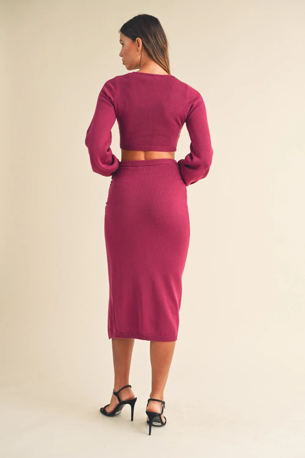 MABLE Front Twisted Knit Top and Midi Skirt Set