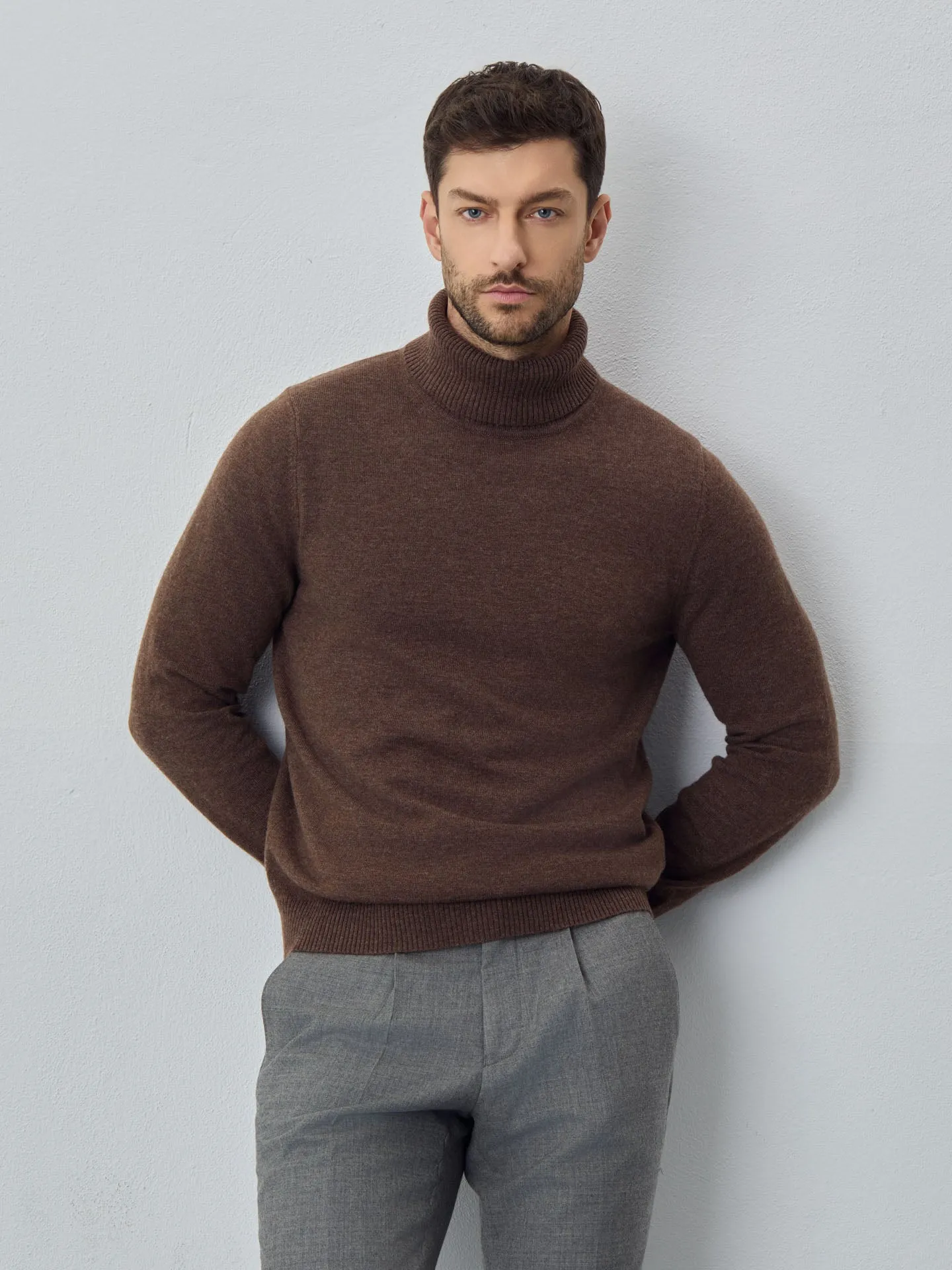 Machine Washable Turtleneck Sweater With Long Sleeves In Lambswool Blend