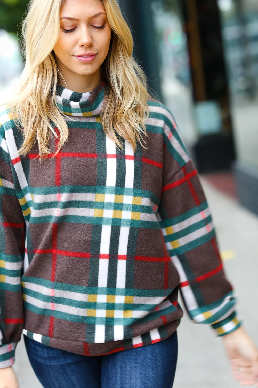 Multicolor Plaid Turtleneck Sweater