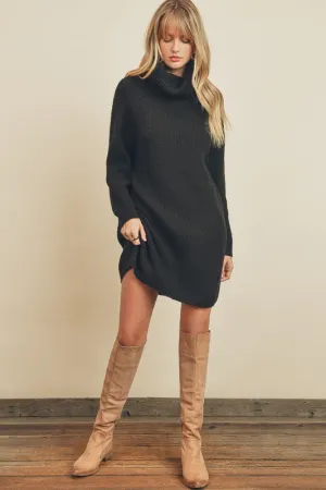 My Siena Black Ribbed Turtleneck Sweater Dress