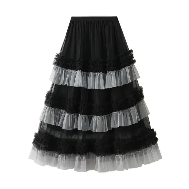 New Elastic High Waist Mesh Cake Skirt