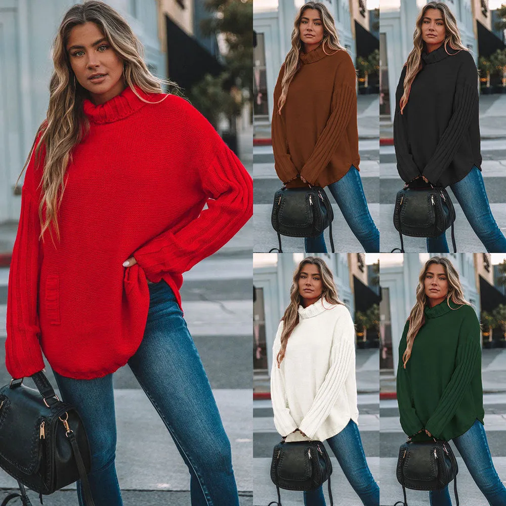 New Solid Color Pullover Knitwear Women's Loose Plus Size Turtleneck Sweater