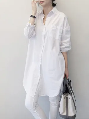 Office Long Sleeves Solid Color Lapel Blouses Shirt Dress