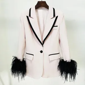 Patchwork Feathers Blazer For Women Notched Collar Long Sleeve Korean Fashion Blazers Female Autumn Clothing