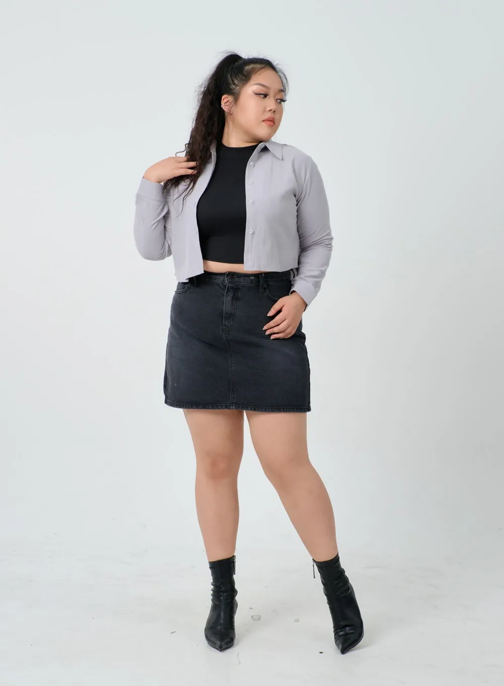 Plus High Waist Denim Skirt ID27