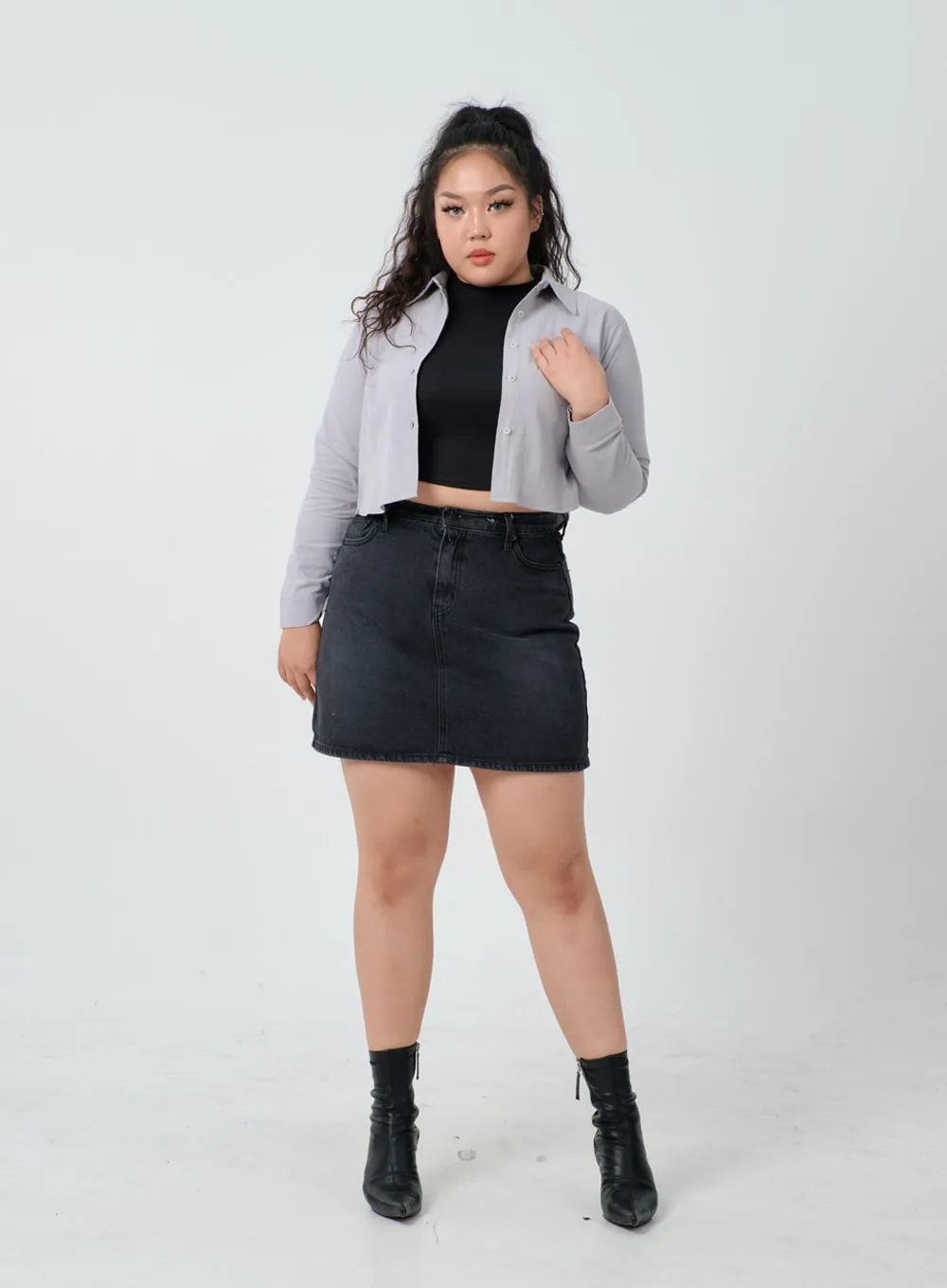 Plus High Waist Denim Skirt ID27