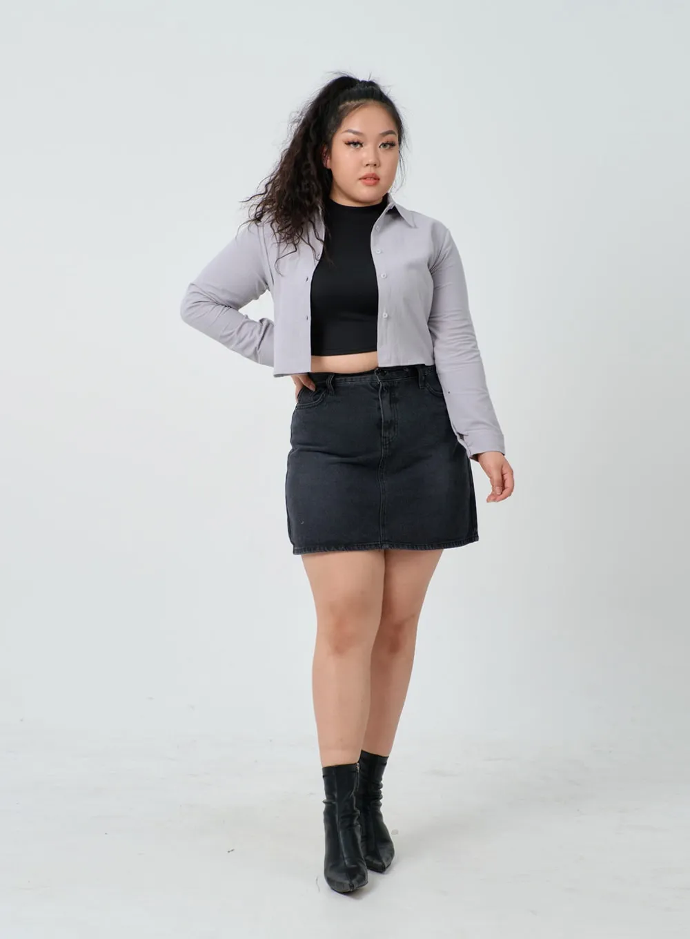 Plus High Waist Denim Skirt ID27