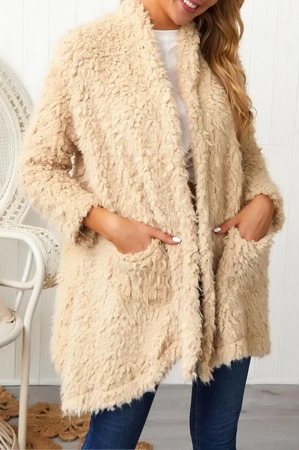 Plush Long Sleeve Irregular Coat